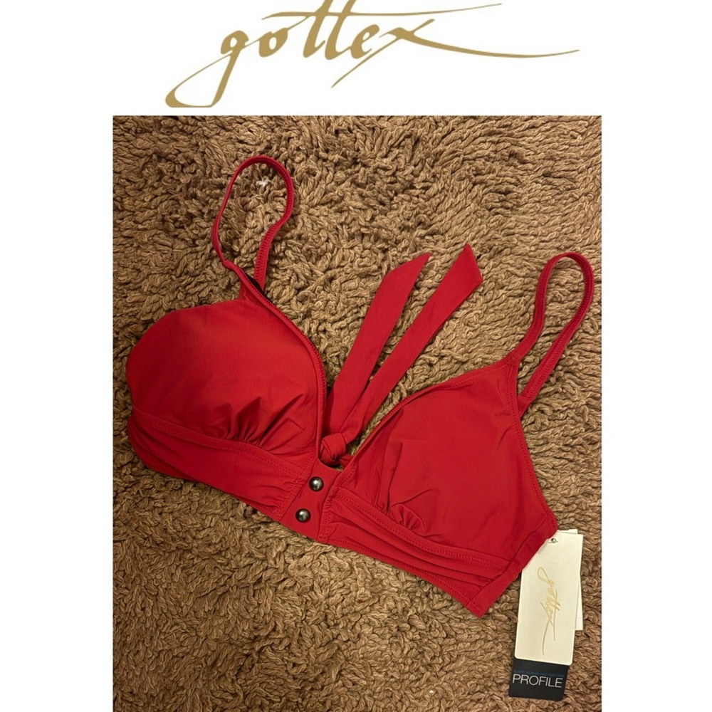5/$30 Gottex Profile Mix or Match Red Women's Swim Top Made in Italy NWT Size 10